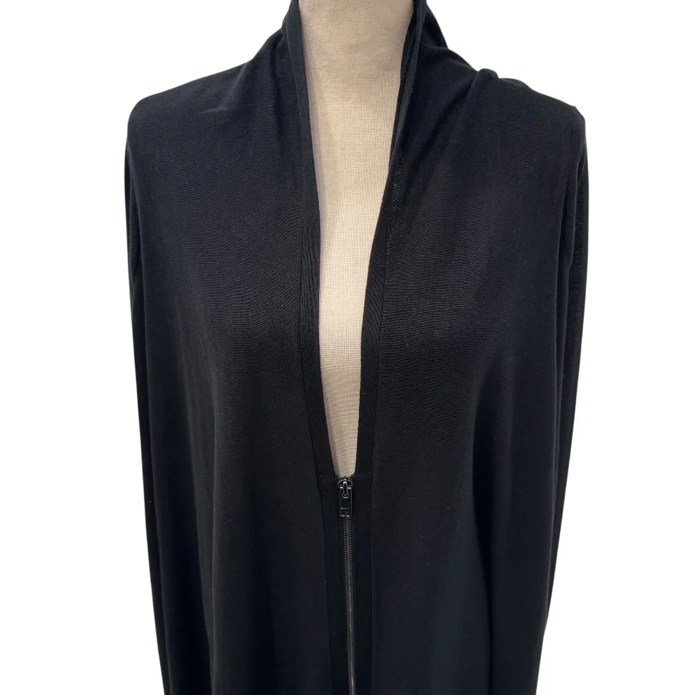DKNY BLACK SILK CASHMERE HIGH LOW V NECK ZIP FRONT CARDIGAN COZY